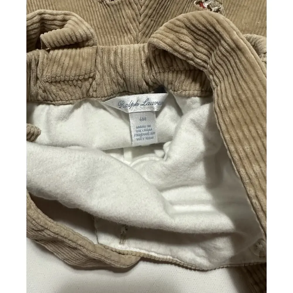Ralph Lauren Baby Boys Corduroy Embroidered Overalls Size 6 Month Hunting Dogs
